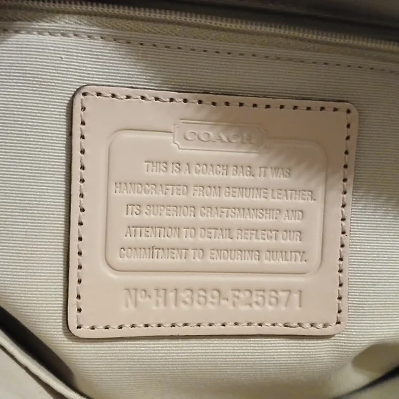 Coach Peyton Saffiano Leather Dome Satchel Cream Gold Champagne Metallic Bag - Picture 3 of 16